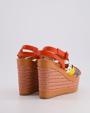 Hermes Multi-Colour Antibes Raffia Wedge Sandal Size EU 38