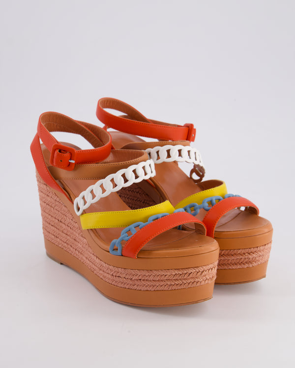 Hermes Multi-Colour Antibes Raffia Wedge Sandal Size EU 38