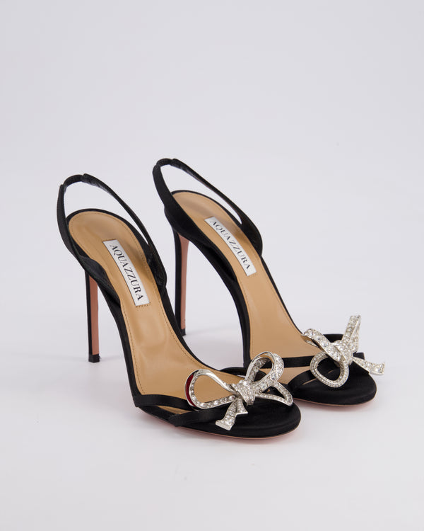 Aquazzura Black Babe 105 Satin Simple High Heel with Crystal Bow EU 37 RRP £755
