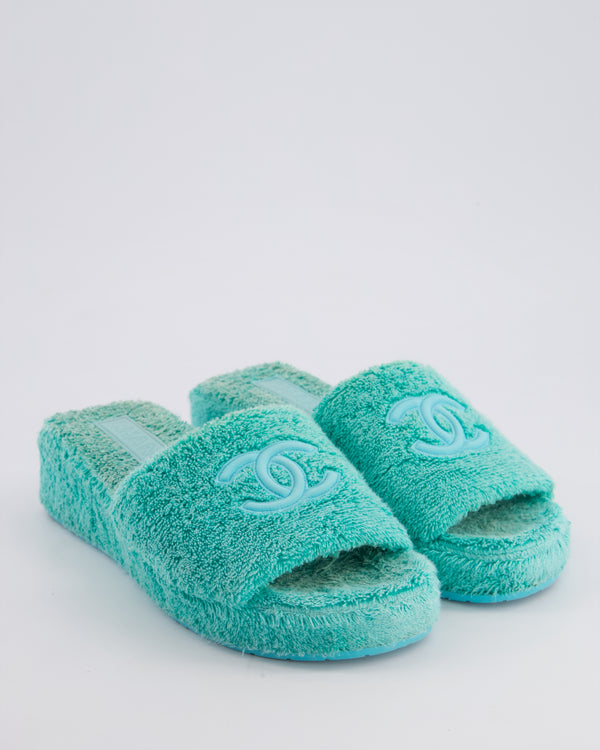 Chanel Turqoise Terry Towel Beach Sandal with CC Logo Size EU 38C