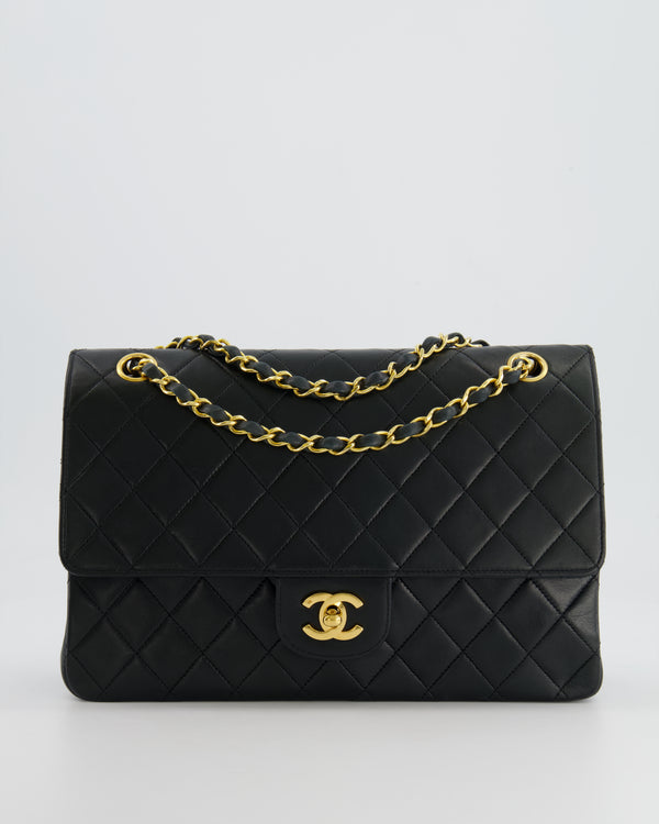 Chanel Black Vintage Classic Double Flap Bag in Lambskin Leather with 24K Gold Hardware
