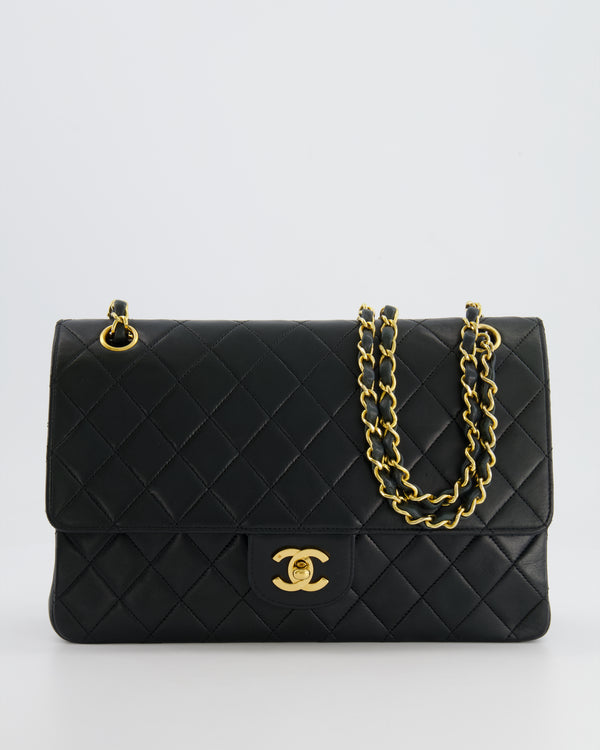 Chanel Black Vintage Classic Double Flap Bag in Lambskin Leather with 24K Gold Hardware