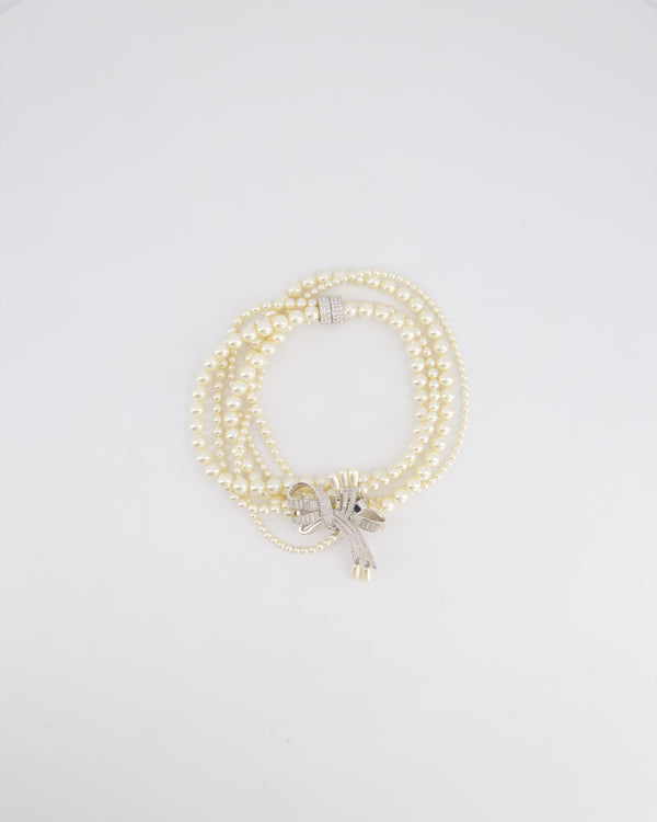 Christian Dior Vintage Layered Pearl Necklace With Crystal Bow Detail