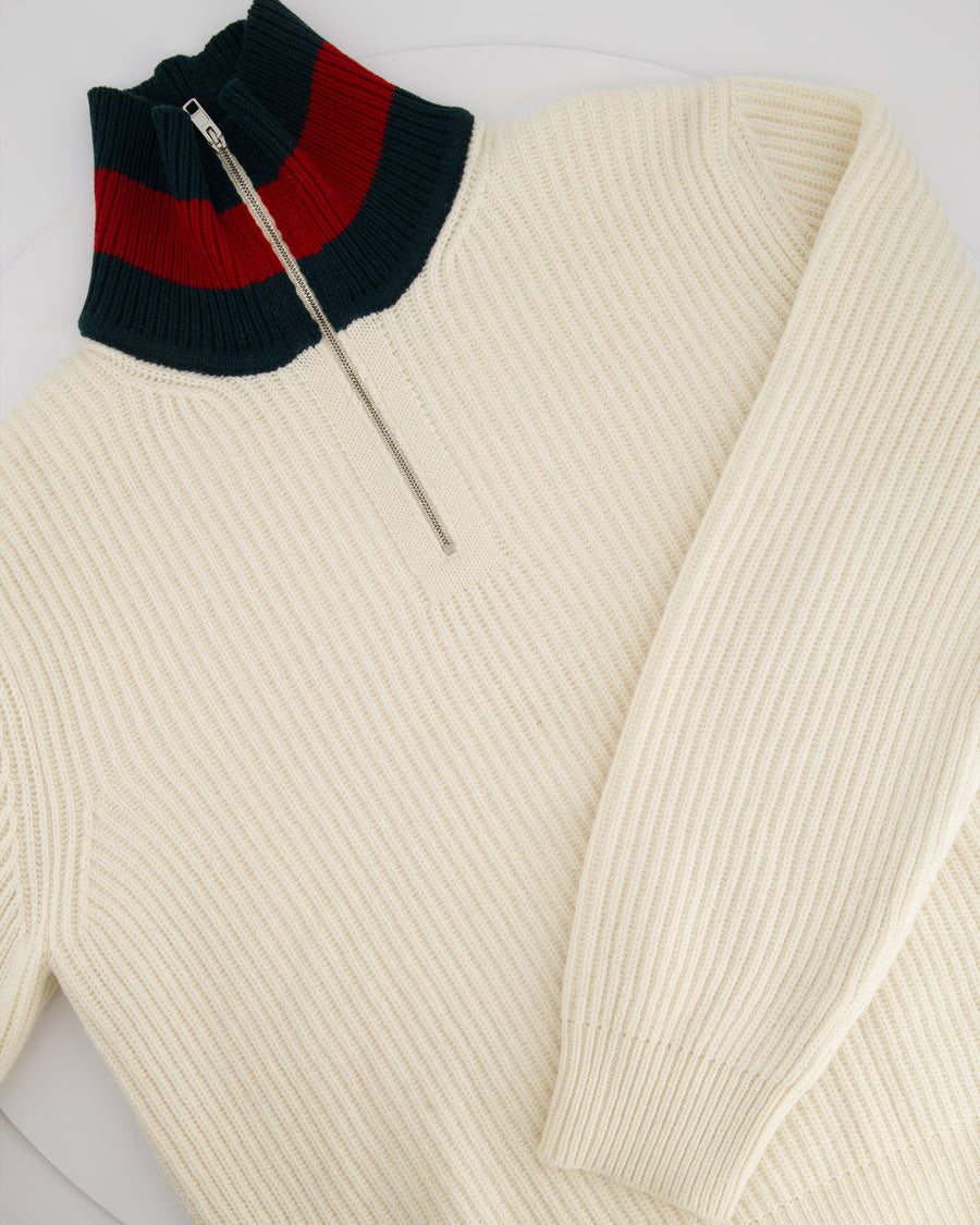Gucci Beige Menswear Ribbed Long Sleeve Jumper with Zip Detail UK XL (EU 52)