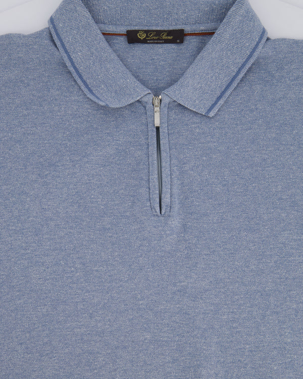 Loro Piana Menswear Blue Zip Polo Shirt Size S (EU 48)