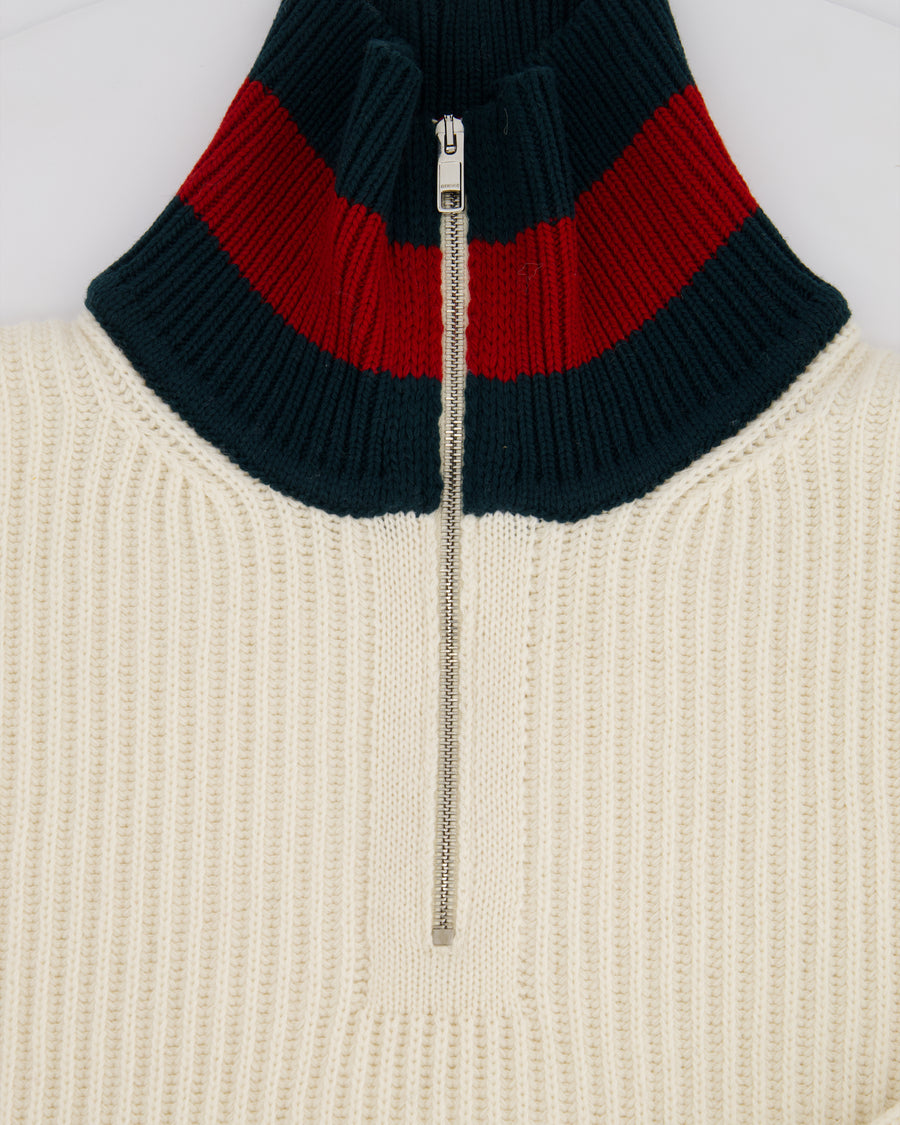 Gucci Beige Menswear Ribbed Long Sleeve Jumper with Zip Detail UK XL (EU 52)