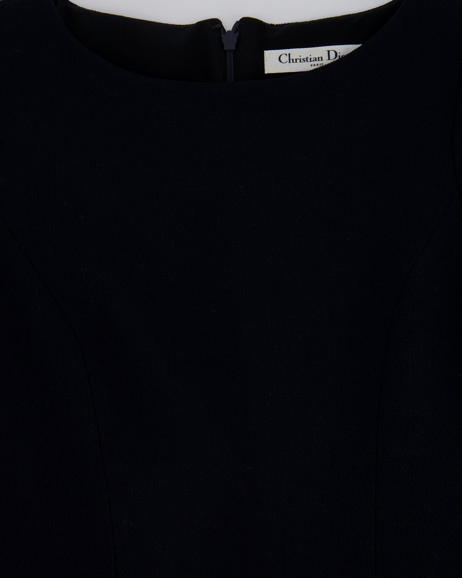Christian Dior Black Short Sleeve Pleated Midi Dress FR 34 (UK 6)