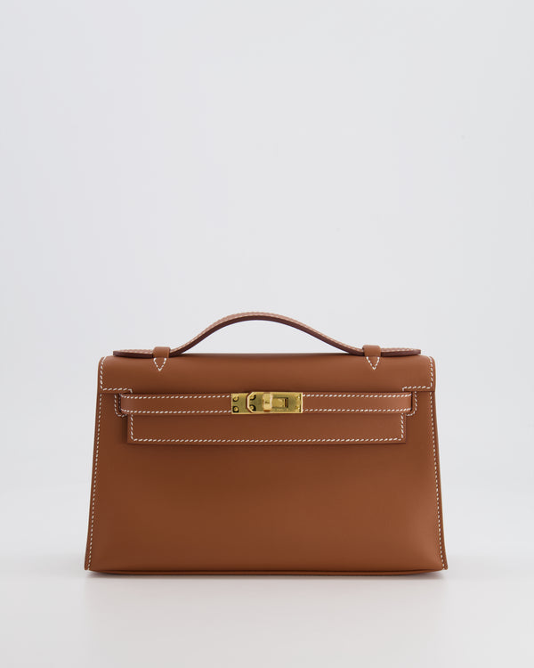 *RARE* Hermès Kelly Pochette in Gold Swift Leather with Gold Hardware