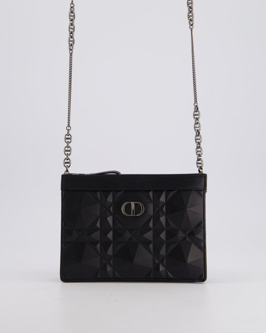 Christian Dior Macrocannage Diamond Caro Zipped Pouch Bag with Gunmetal Hardware