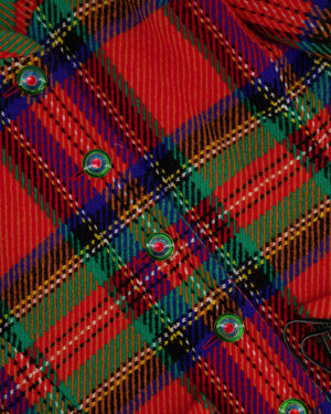 Saint Laurent 80's Vintage Multicolour Tartan Wool Jacket with Black Fringe and Button Details Size FR 34 (UK 6)