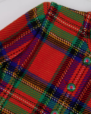 Saint Laurent 80's Vintage Multicolour Tartan Wool Jacket with Black Fringe and Button Details Size FR 34 (UK 6)