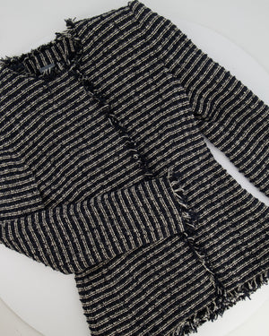Alexander McQueen Black and White Stripped Frayed Tweed Jacket Size IT 40 (UK 8)
