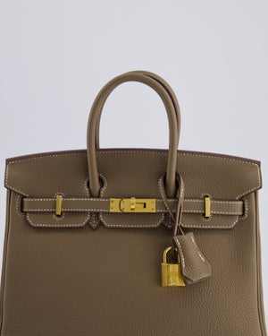 *HOT* Hermès Birkin Retourne 25cm Bag in Etoupe Togo Leather with Gold Hardware