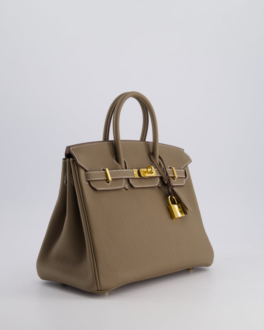 *HOT* Hermès Birkin Retourne 25cm Bag in Etoupe Togo Leather with Gold Hardware