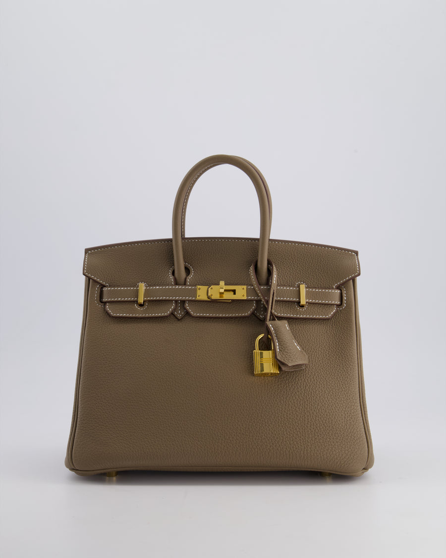 *HOT* Hermès Birkin Retourne 25cm Bag in Etoupe Togo Leather with Gold Hardware