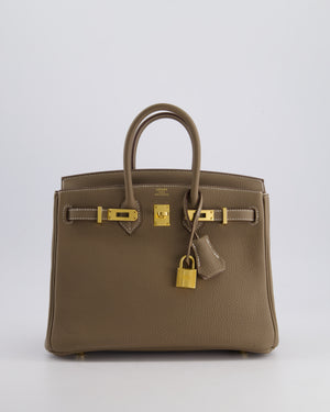 *HOT* Hermès Birkin Retourne 25cm Bag in Etoupe Togo Leather with Gold Hardware