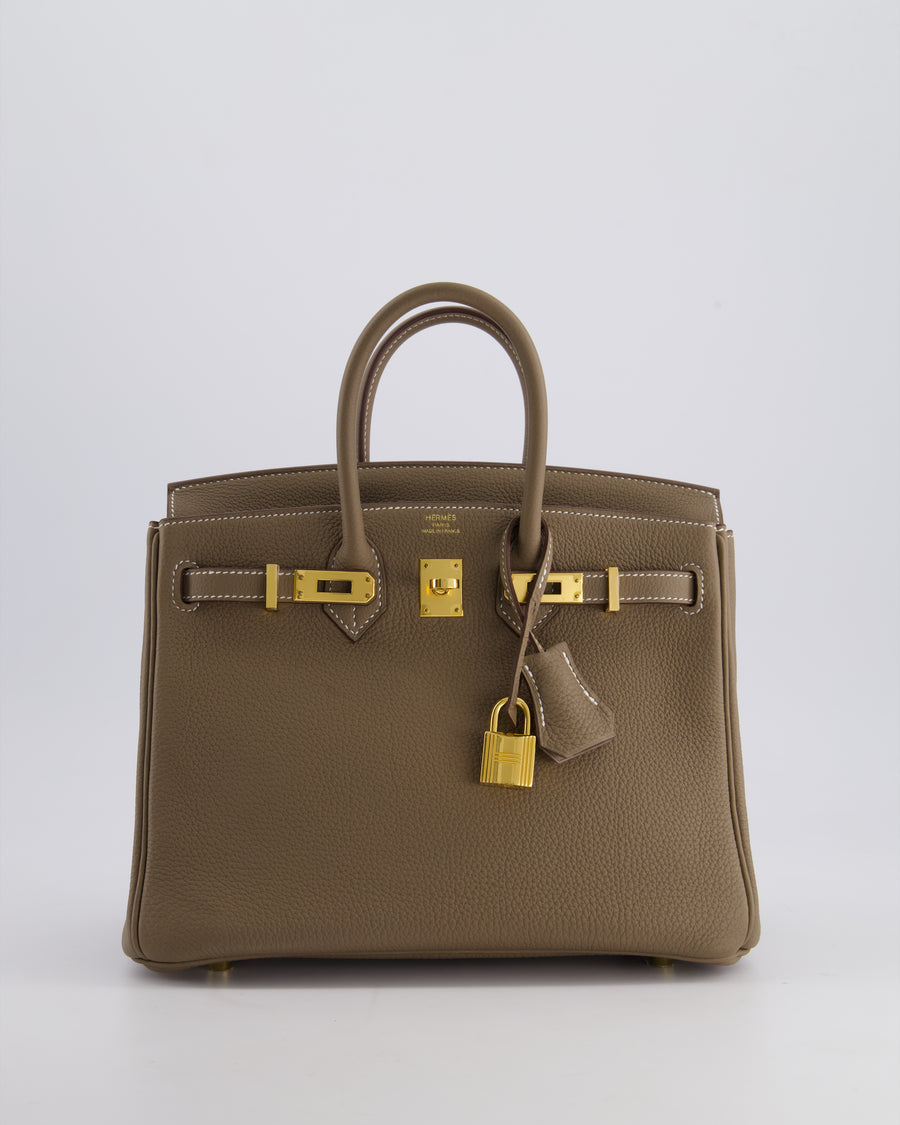*HOT* Hermès Birkin Retourne 25cm Bag in Etoupe Togo Leather with Gold Hardware