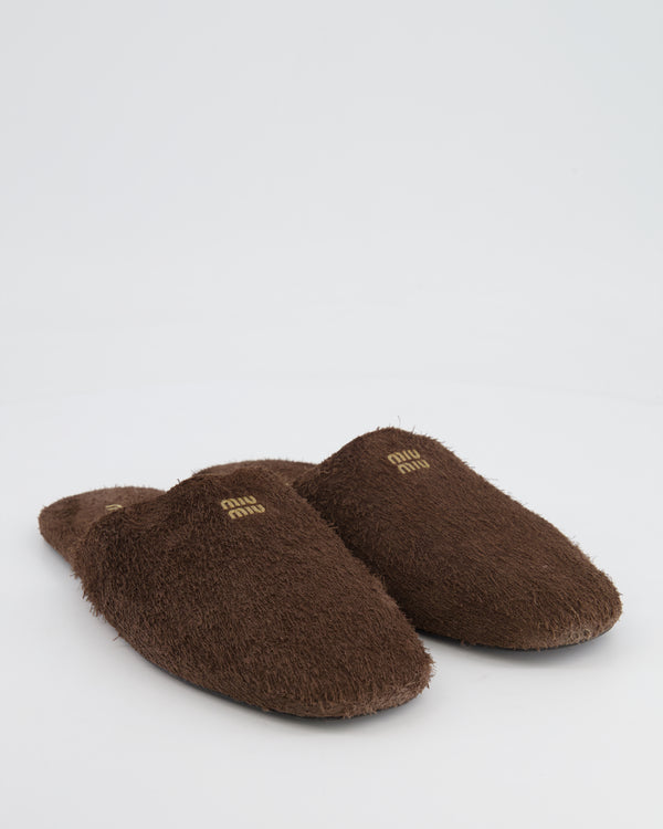 Miu Miu Brown Suede Slippers with Logo Detail Size EU 36 RRP £750