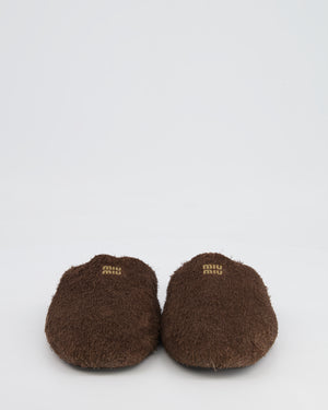 Miu Miu Brown Suede Slippers with Logo Detail Size EU 36 RRP £750
