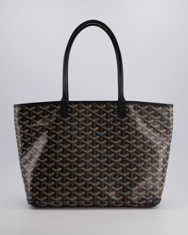 Goyard Black PM Artois Tote Bag in Goyardine Canvas with Silver Zip Detail