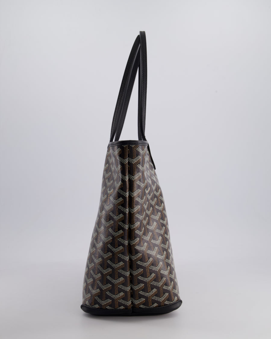 Goyard Black PM Artois Tote Bag in Goyardine Canvas with Silver Zip Detail