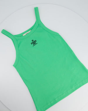 Fendi Green Ribbed Vest Top With Black Logo Embroidery Size Medium (UK 10)