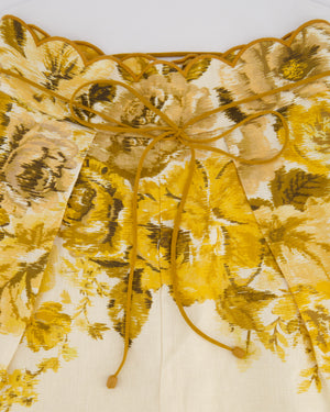 Zimmermann Cream, Brown and Yellow Antique Floral High-Waisted Linen Shorts Size 0 (UK 8)