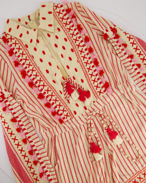 Dodo Bar Or Red Striped Long Sleeve Playsuit with Pocket Detail Size S (UK 8)