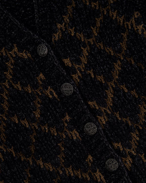 Chanel Black and Brown Quilted Mohair Cardigan with Silver Threads and Black Chain Button Details Size FR 34 (UK 6)