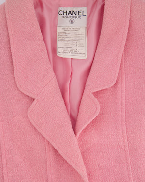 Chanel 94P Pink Longline Tweed Jacket with Gold CC Logo Button Details, Size FR 40 (UK 12)