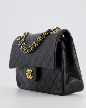 Chanel Vintage Black Small Classic Double Flap Bag in Lambskin Leather with 24k Gold Hardware
