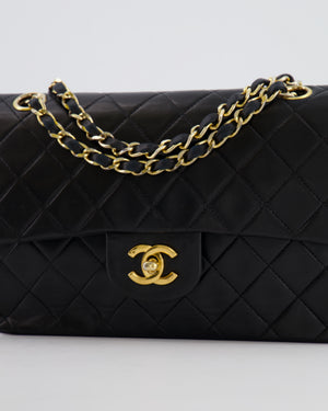 Chanel Vintage Black Small Classic Double Flap Bag in Lambskin Leather with 24k Gold Hardware
