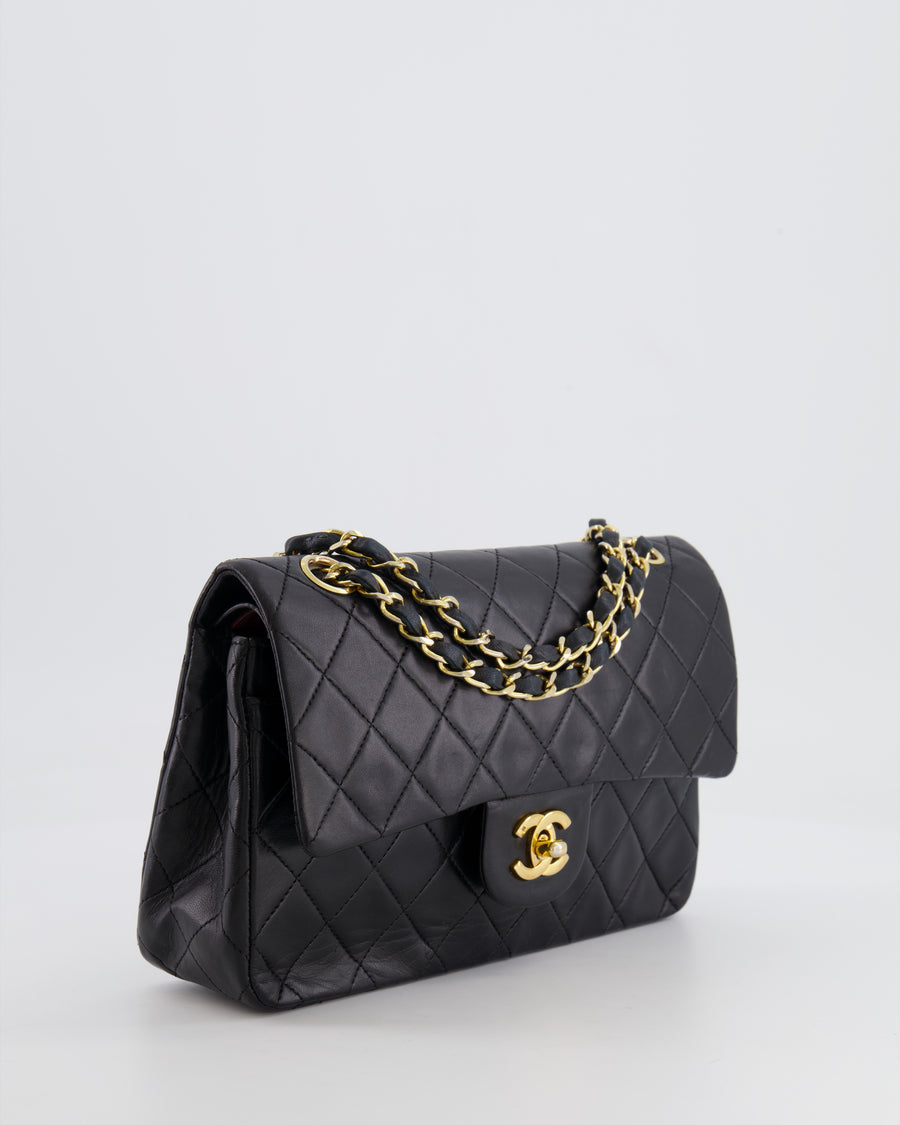 Chanel Vintage Black Small Classic Double Flap Bag in Lambskin Leather with 24k Gold Hardware