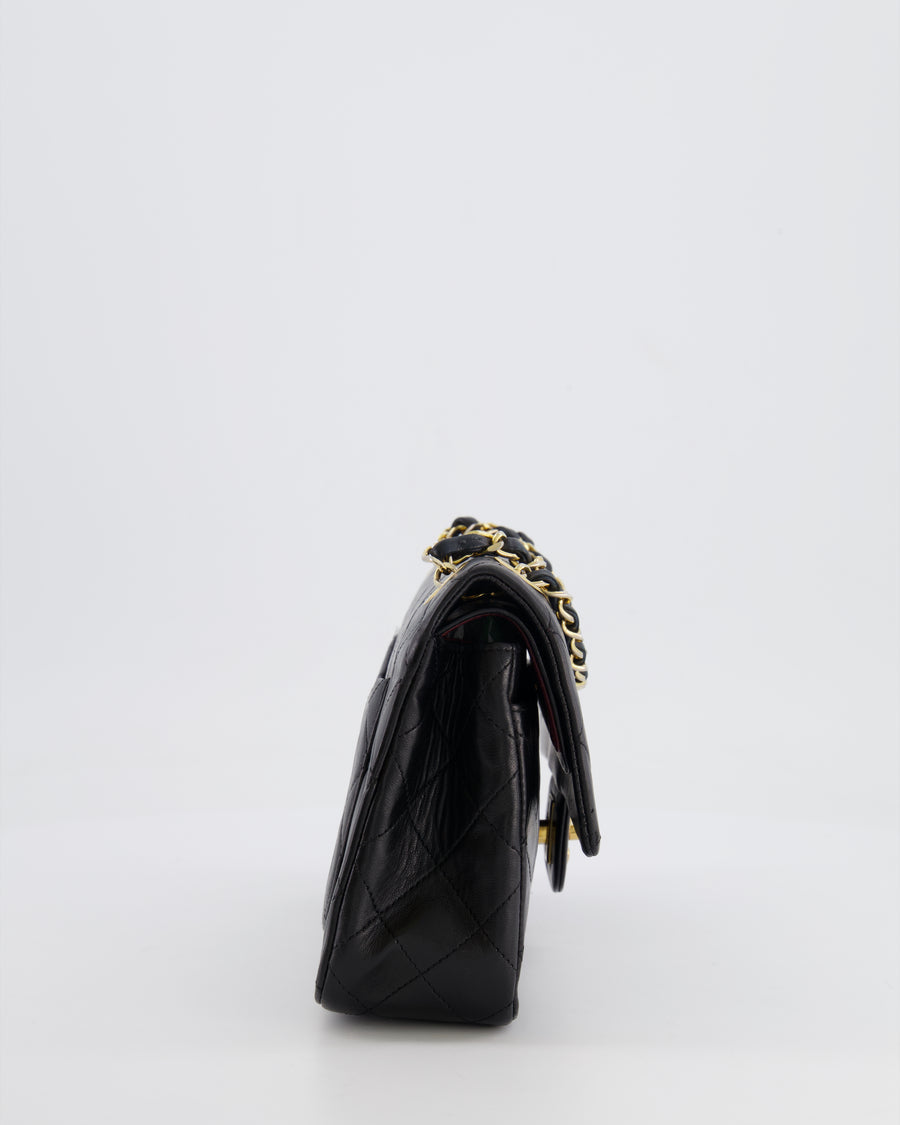 Chanel Vintage Black Small Classic Double Flap Bag in Lambskin Leather with 24k Gold Hardware