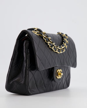 Chanel Vintage Black Small Classic Double Flap Bag in Lambskin Leather with 24k Gold Hardware