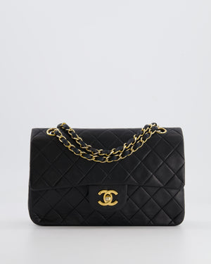 Chanel Vintage Black Small Classic Double Flap Bag in Lambskin Leather with 24k Gold Hardware