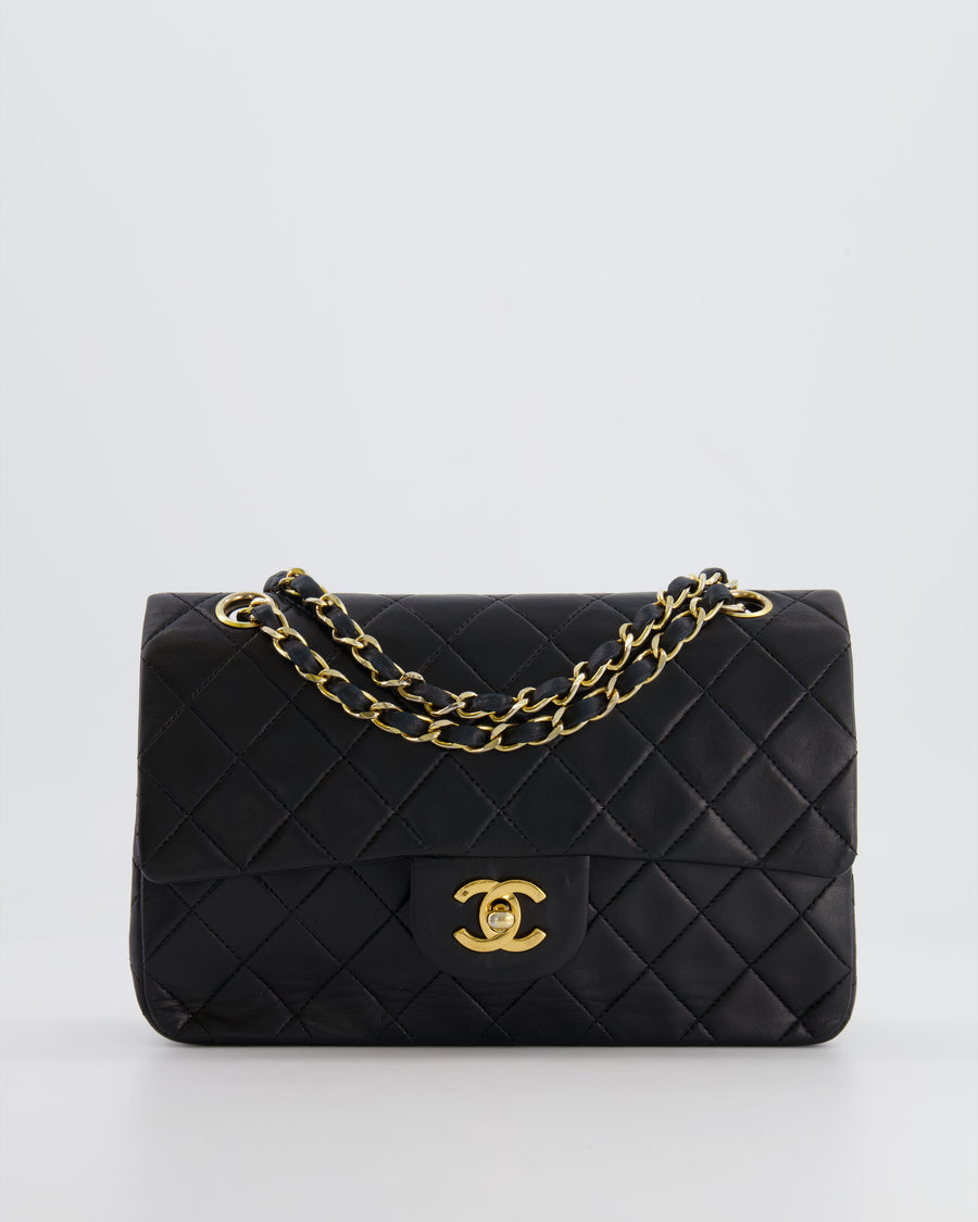 Chanel Vintage Black Small Classic Double Flap Bag in Lambskin Leather with 24k Gold Hardware