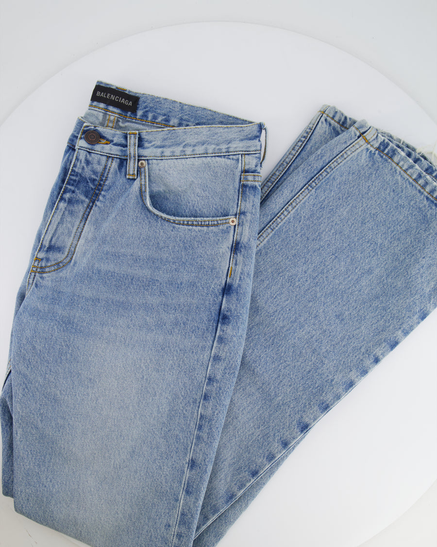 Balenciaga Blue Straight Leg Denim Jeans with Back Logo Detail Size 26 (UK 8)