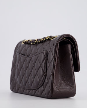 *RARE COLOUR* Chanel Dark Burgundy Small Classic Double Flap Bag in Caviar Leather with Champagne Gold Hardware