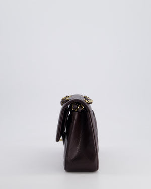 *RARE COLOUR* Chanel Dark Burgundy Small Classic Double Flap Bag in Caviar Leather with Champagne Gold Hardware