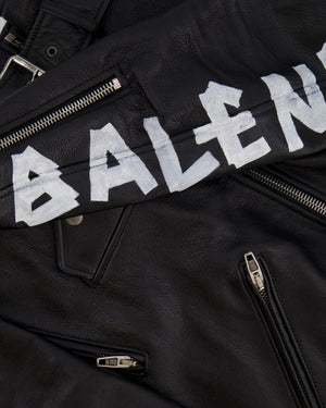 Balenciaga Black Leather Biker Jacket with Logo and Buckle Details Size IT 46 (UK 14) RRP £5,000