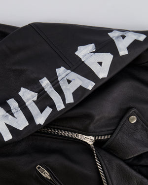 Balenciaga Black Leather Biker Jacket with Logo and Buckle Details Size IT 46 (UK 14) RRP £5,000