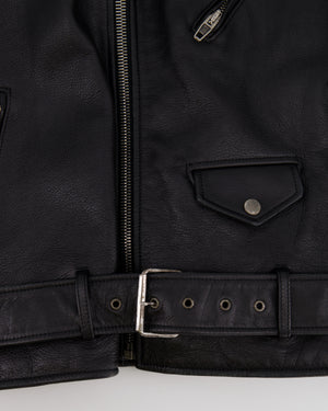 Balenciaga Black Leather Biker Jacket with Logo and Buckle Details Size IT 46 (UK 14) RRP £5,000