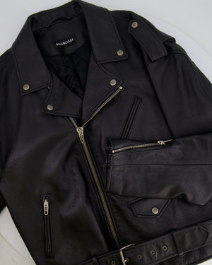 Balenciaga Black Leather Biker Jacket with Logo and Buckle Details Size IT 46 (UK 14) RRP £5,000