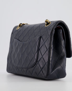 Chanel Vintage Navy Medium Classic Double Flap Bag in Lambskin Leather with 24K Gold Hardware