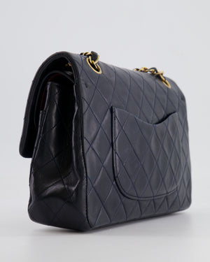 Chanel Vintage Navy Medium Classic Double Flap Bag in Lambskin Leather with 24K Gold Hardware