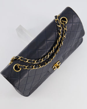 Chanel Vintage Navy Medium Classic Double Flap Bag in Lambskin Leather with 24K Gold Hardware
