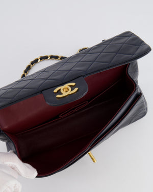 Chanel Vintage Navy Medium Classic Double Flap Bag in Lambskin Leather with 24K Gold Hardware