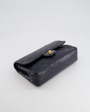 Chanel Vintage Navy Medium Classic Double Flap Bag in Lambskin Leather with 24K Gold Hardware