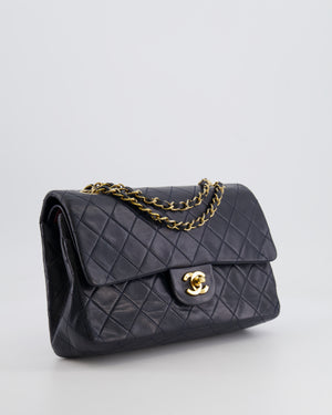 Chanel Vintage Navy Medium Classic Double Flap Bag in Lambskin Leather with 24K Gold Hardware